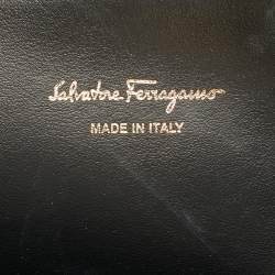 Pre Owned حقيبة ساتشل سالفاتوري فيراغامو ستوديو جلد مضفر وقش أسود