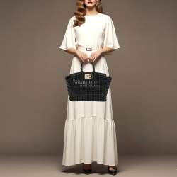 Pre Owned حقيبة ساتشل سالفاتوري فيراغامو ستوديو جلد مضفر وقش أسود