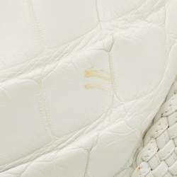 Pre Owned حقيبة سالفatori فيراغامو ماريسا منقوشة جلد أبيض كروك