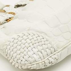 Pre Owned حقيبة سالفatori فيراغامو ماريسا منقوشة جلد أبيض كروك