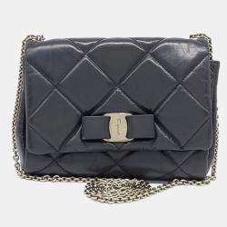 Pre Owned Salvatore Ferragamo Black Leather Vara Crossbody Bag
