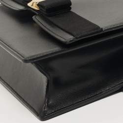 Pre Owned Salvatore Ferragamo Vara Bow Chain Black Leather Shoulder Bag