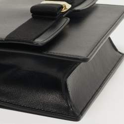 Pre Owned Salvatore Ferragamo Vara Bow Chain Black Leather Shoulder Bag