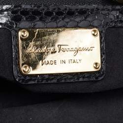 Pre Owned Salvatore Ferragamo Gancio Black Python Satchel