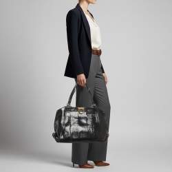 Pre Owned Salvatore Ferragamo Gancio Black Python Satchel