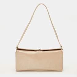 Pre Owned Salvatore Ferragamo Gancini Metallic Pink Saffiano Leather Clutch Bag