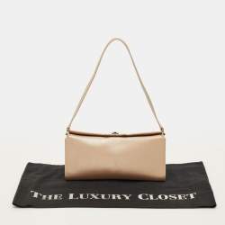 Pre Owned Salvatore Ferragamo Gancini Metallic Pink Saffiano Leather Clutch Bag