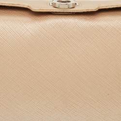 Pre Owned Salvatore Ferragamo Gancini Metallic Pink Saffiano Leather Clutch Bag