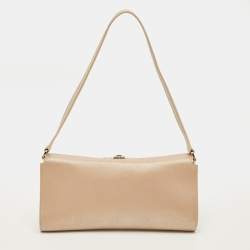 Pre Owned Salvatore Ferragamo Gancini Metallic Pink Saffiano Leather Clutch Bag