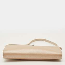 Pre Owned Salvatore Ferragamo Gancini Metallic Pink Saffiano Leather Clutch Bag