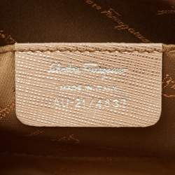 Pre Owned Salvatore Ferragamo Gancini Metallic Pink Saffiano Leather Clutch Bag