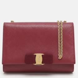 Pre Owned Salvatore Ferragamo Vara Bow Pink Leather Shoulder Bag