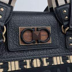 Pre Owned Salvatore Ferragamo Beige, Black Leather and Raffia tote and shoulder bag