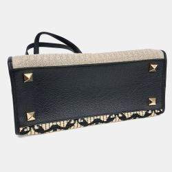 Pre Owned Salvatore Ferragamo Beige, Black Leather and Raffia tote and shoulder bag