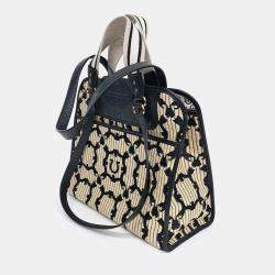 Pre Owned Salvatore Ferragamo Beige, Black Leather and Raffia tote and shoulder bag