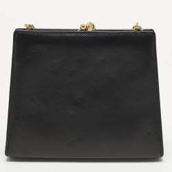 Pre Owned Salvatore Ferragamo Vara Vintage Black Leather Kisslock Clutch