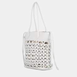 Pre Owned حقيبة فيراغامو جانشيني بحجم متوسط جلد عجل أبيض بصري