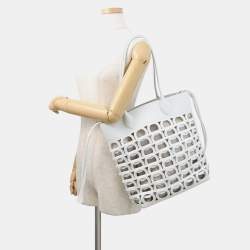 Pre Owned حقيبة فيراغامو جانشيني بحجم متوسط جلد عجل أبيض بصري