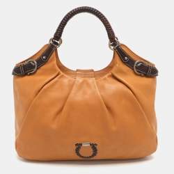 Pre Owned Salvatore Ferragamo Gancini Tan Leather Hobo