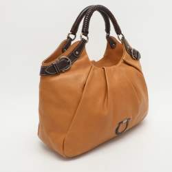 Pre Owned Salvatore Ferragamo Gancini Tan Leather Hobo