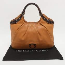 Pre Owned Salvatore Ferragamo Gancini Tan Leather Hobo