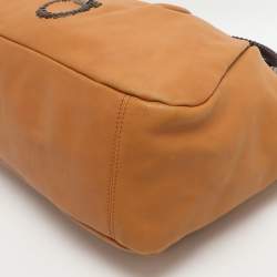Pre Owned Salvatore Ferragamo Gancini Tan Leather Hobo