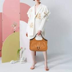 Pre Owned Salvatore Ferragamo Gancini Tan Leather Hobo