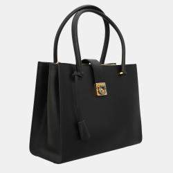 Pre Owned Salvatore Ferragamo Marlene Black Calf Leather Tote Bag