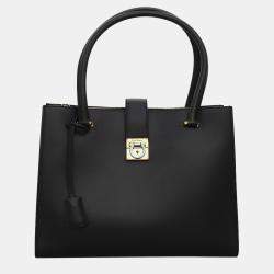 Pre Owned Salvatore Ferragamo Marlene Black Calf Leather Tote Bag