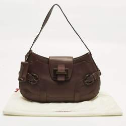 Pre Owned Salvatore Ferragamo Buckle Dark Brown Leather Shoulder Bag