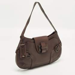 Pre Owned Salvatore Ferragamo Buckle Dark Brown Leather Shoulder Bag