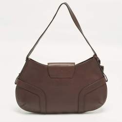 Pre Owned Salvatore Ferragamo Buckle Dark Brown Leather Shoulder Bag