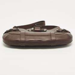 Pre Owned Salvatore Ferragamo Buckle Dark Brown Leather Shoulder Bag