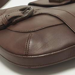 Pre Owned Salvatore Ferragamo Buckle Dark Brown Leather Shoulder Bag