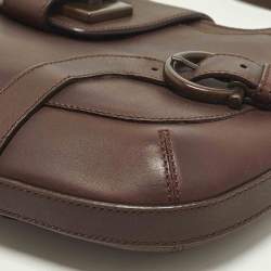 Pre Owned Salvatore Ferragamo Buckle Dark Brown Leather Shoulder Bag