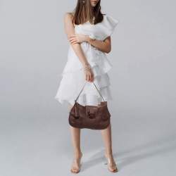 Pre Owned Salvatore Ferragamo Buckle Dark Brown Leather Shoulder Bag