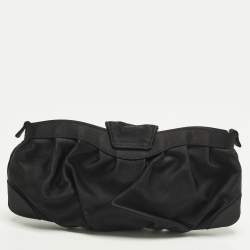 Pre Owned Salvatore Ferragamo Gancini Crystal Embellished Black Satin Clutch