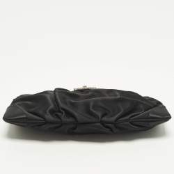 Pre Owned Salvatore Ferragamo Gancini Crystal Embellished Black Satin Clutch