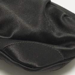 Pre Owned Salvatore Ferragamo Gancini Crystal Embellished Black Satin Clutch