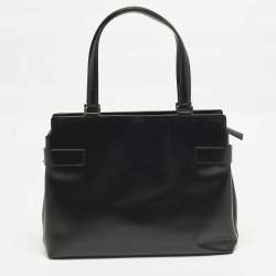Pre Owned Salvatore Ferragamo Gancini Black Smooth Leather Tote