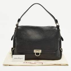 Pre Owned Salvatore Ferragamo Gancini Black Leather Shoulder Bag