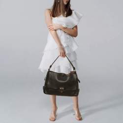 Pre Owned Salvatore Ferragamo Gancini Black Leather Shoulder Bag