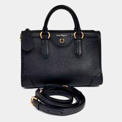 Pre Owned حقيبة يد علوية للسفر سالفاتوري فيراجامو غانشيني جلد أسود