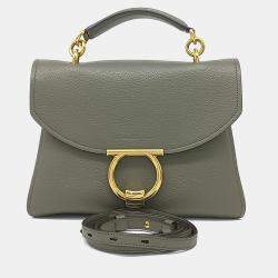 Pre Owned Salvatore Ferragamo Green Leather Gancini Margot Top Handle Medium
