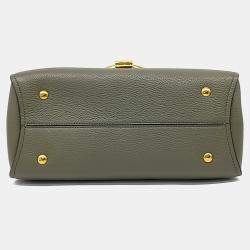 Pre Owned Salvatore Ferragamo Green Leather Gancini Margot Top Handle Medium