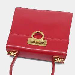 Pre Owned Salvatore Ferragamo Red Leather Kelly Bag Medium