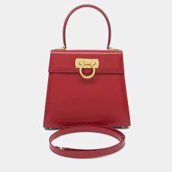 Pre Owned Salvatore Ferragamo Red Leather Kelly Bag Medium