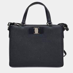 Pre Owned Salvatore Ferragamo Black Leather Vara Tote and Shoulder Bag
