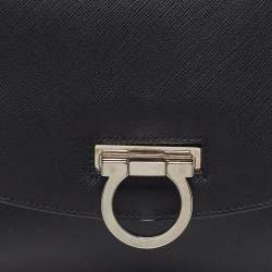 Pre Owned Salvatore Ferragamo Gancini Flap Black Leather Shoulder Bag