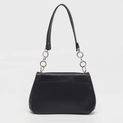 Pre Owned Salvatore Ferragamo Gancini Flap Black Leather Shoulder Bag